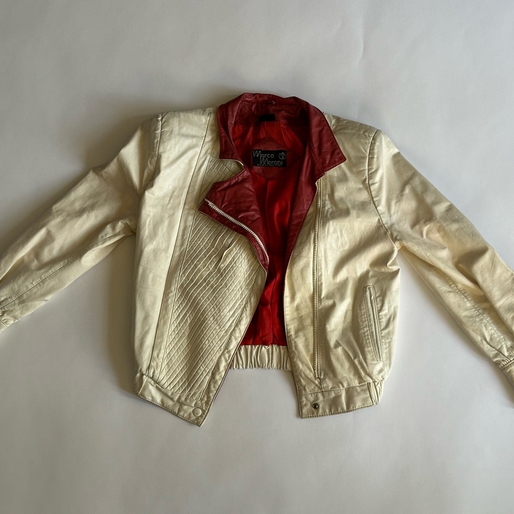 Vintage 80's Marco Morani White/Red Leather Jacket - Size S - Made in Argentina